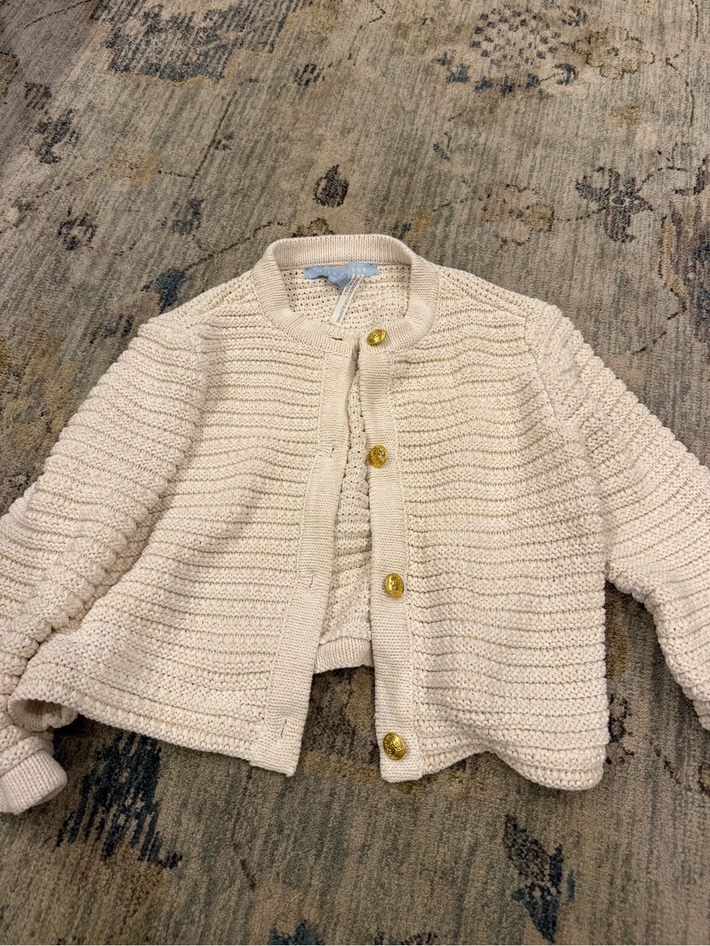 Hill House Cream Knit Cropped Button Jacket with Gold Buttons